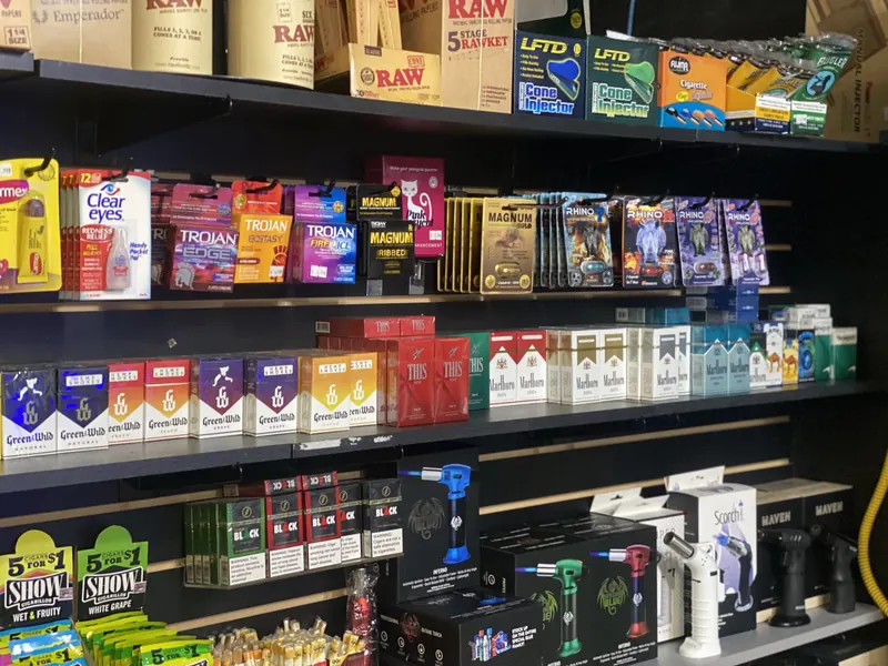 Rolling papers, wraps and cones stocked on the wall