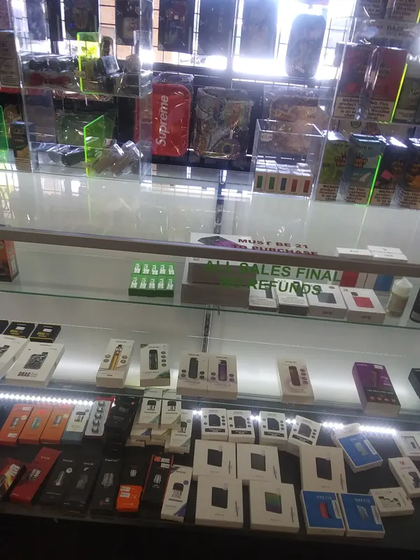 Vape batteries and accessories in the display case